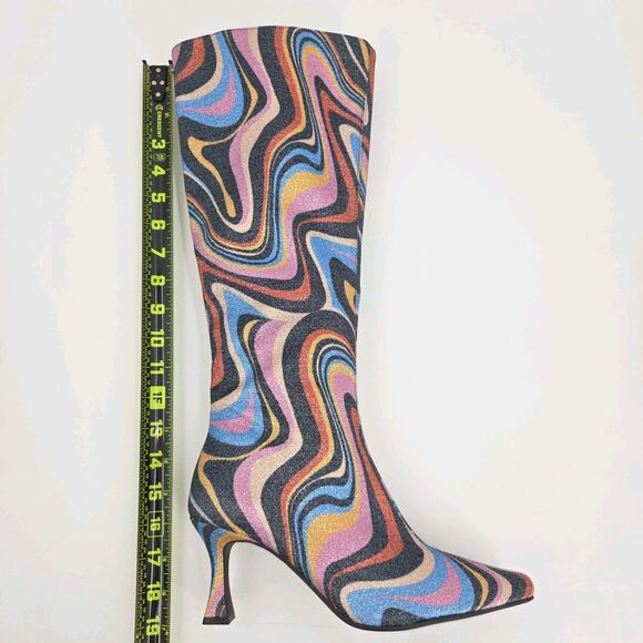 Gianni Bini Cat Walk 2 Glitter Mod Swirl  Tall Boots Womens Size 8 Disco 70s - Picture 9 of 11